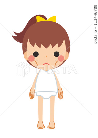 ガリガリの痩せた体型の可愛い小さな女の子のイラスト　全身　ベクター　白背景 113446789