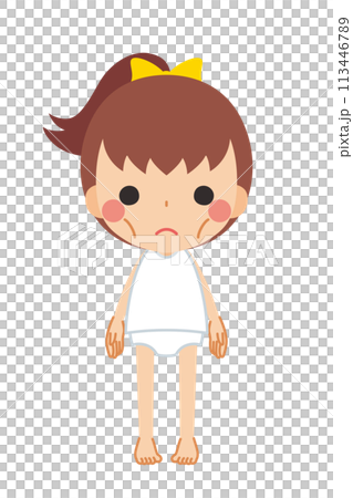 ガリガリの痩せた体型の可愛い小さな女の子のイラスト　全身　ベクター　白背景 113446789