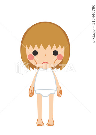 ガリガリの痩せた体型の可愛い小さな女の子のイラスト　全身　ベクター　白背景 113446790