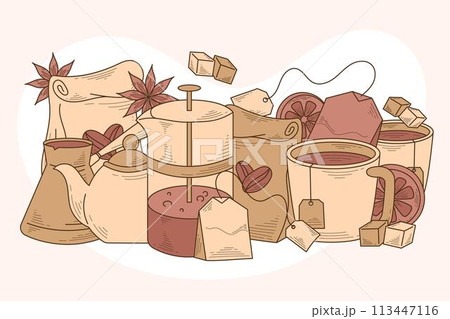 Hand drawn engraving food background 113447116