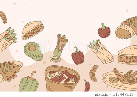Hand drawn food doodles background 113447119