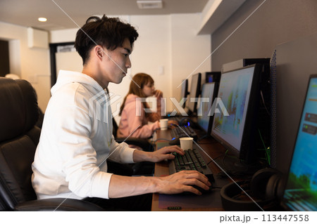 ゲームを楽しむ男性 ゲームを楽しむ男性 113447558
