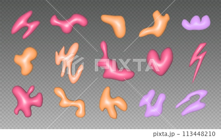 Inflated shapes, abstract 3d doodles, cute plastic elements. Set of colorful fluid objects. 113448210