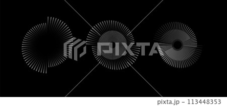 Spiral sound wave rhythm line dynamic abstract. Circular spiral sound wave rhythm from lines. Vector 113448353