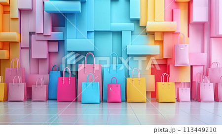 Colorful Bags on Tiled Floor 113449210
