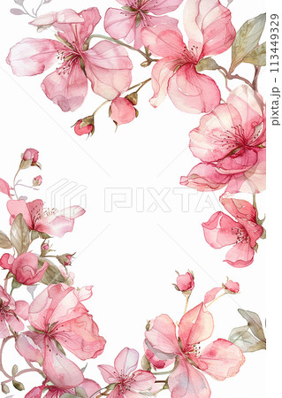 A watercolor painting of pink flowers with gold accents. The flowers are arranged in a way that creates a sense of movement and flow. The gold accents add a touch of elegance. Overall A watercolor painting of pink flowers with gold accents. The flowers are arranged in a way that creates a sense of movement and flow. The gold accents add a touch of elegance. Overall 113449329