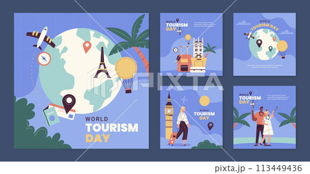 Flat instagram posts collection for world tourism day celebration 113449436