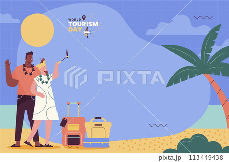 Flat background for world tourism day celebration 113449438