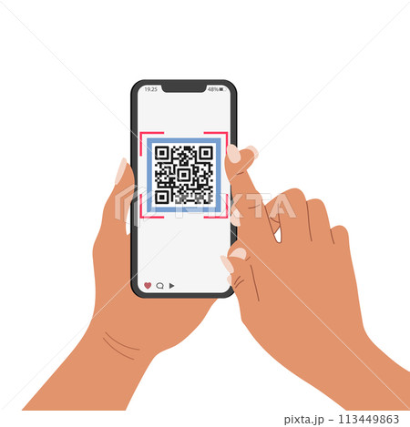 QR code mobile phone scan on screen. Business and technology concept. Illustration. Vector. QR code mobile phone scan on screen. Business and technology concept. Illustration. Vector. 113449863