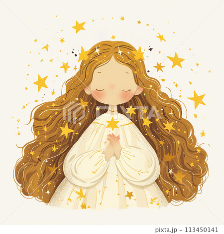 ZODIAC SIGN VIRGO A girl with long hair is surrounded by a lot of stars. She is praying and looking up at the stars ZODIAC SIGN VIRGO A girl with long hair is surrounded by a lot of stars. She is praying and looking up at the stars 113450141