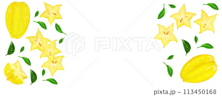 Carambola or star-fruit isolated on white background with copy space for your text. Top view. Flat lay 113450168