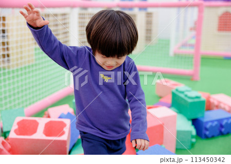 元気に遊びまわる男の子 113450342