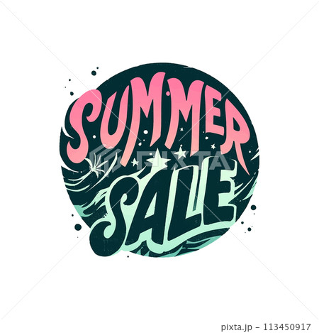 Summer sale is a colorful and fun design that is perfect for promoting a sale during the summer months. The design features a circle with the words "summer sale" written in a playful font 113450917