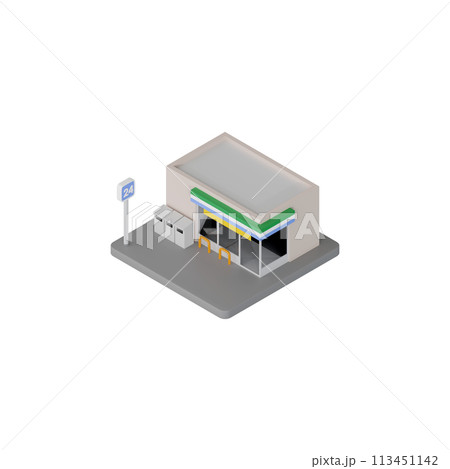 3DCG｜アイソメトリック｜コンビニの建物の外観 113451142