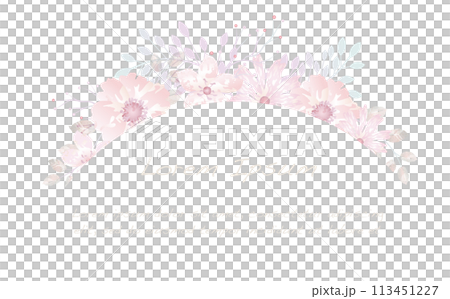 水彩風　花のアーチ型フレームイラスト 113451227