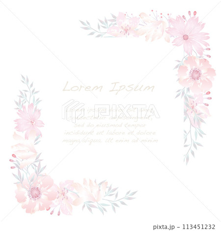 水彩風 パアステルカラーの花のベクターフレームイラスト 水彩風 パアステルカラーの花のベクターフレームイラスト 113451232