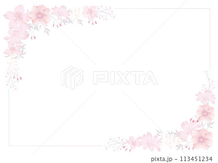 水彩風　パステルカラーの花のフレームイラスト 113451234