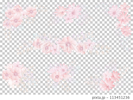 水彩風 パステルカラーの花の素材セット 水彩風 パステルカラーの花の素材セット 113451236