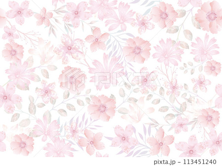 水彩風 花のシームレスなベクター背景イラスト 水彩風 花のシームレスなベクター背景イラスト 113451240
