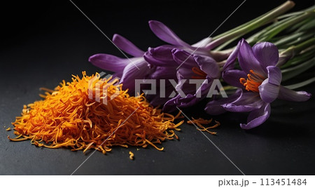 Saffron on a black background. 113451484