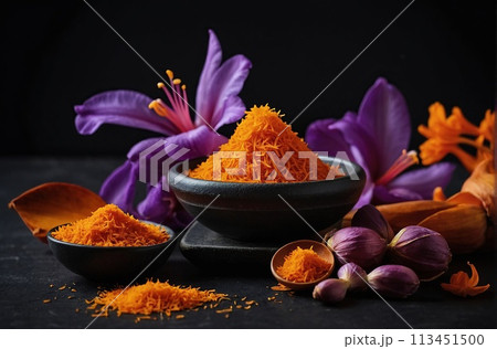 Saffron on a black background. 113451500