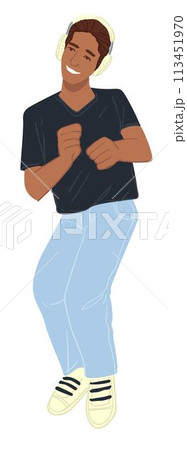 Man listening to music in headphones and dancing Man listening to music in headphones and dancing 113451970