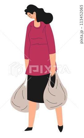 Homeless or unemployed sad woman carrying bags Homeless or unemployed sad woman carrying bags 113452065