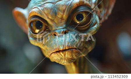 A close up of a statue that looks like an alien, AI A close up of a statue that looks like an alien, AI 113452309