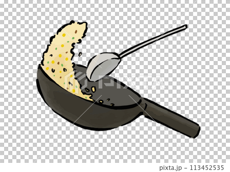 炒飯扇炒鍋的線描圖 113452535