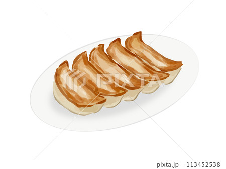 お皿に盛りつけられた焼き餃子のイラスト 113452538