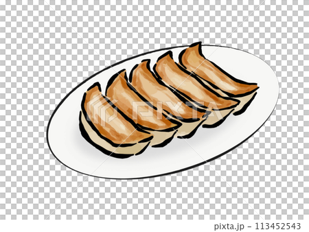 Line drawing illustration of dumplings served on a plate Line drawing illustration of dumplings served on a plate 113452543
