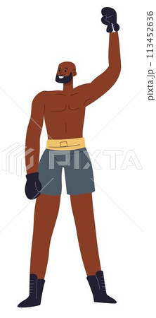 Boxing man winning fight, sportsmen in gloves 113452636