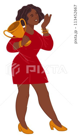 Businesswoman holding award for work, gold prize Businesswoman holding award for work, gold prize 113452667