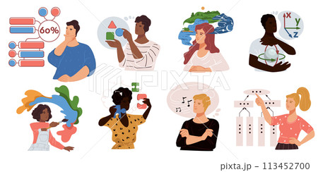 People thinking and brainstorming, solving problem People thinking and brainstorming, solving problem 113452700