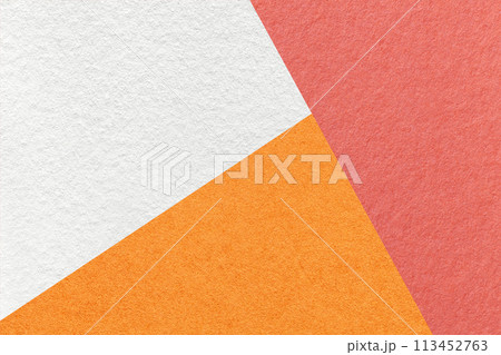 Texture of craft white, red and orange shade color paper background, macro. Vintage abstract cardboard 113452763