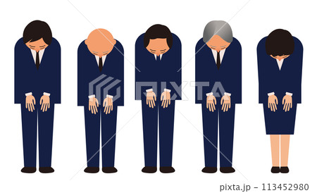謝罪するスーツを着た男女5人のイラスト_全身 113452980