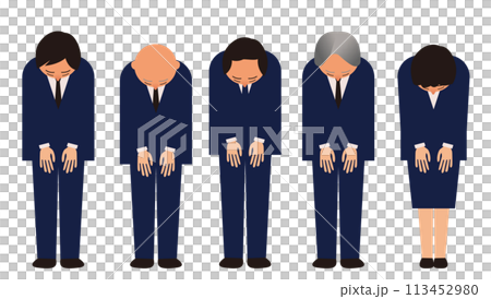 謝罪するスーツを着た男女5人のイラスト_全身 113452980