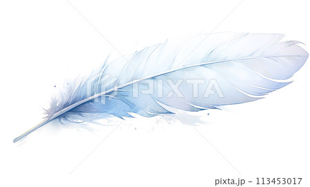 美しい1枚の白い羽根の水彩イラスト 113453017