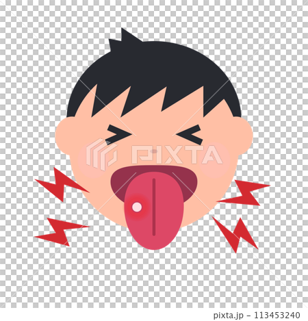 Icon of a boy suffering from a canker sore. Vector. 113453240