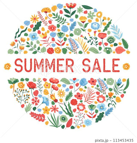 Summer Sale off vector banner flower print Summer Sale off vector banner flower print 113453435