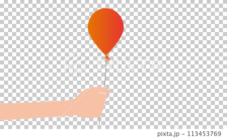 一隻手拿著一個紅色氣球的插圖 一隻手拿著一個紅色氣球的插圖 113453769