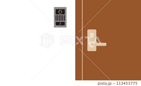 閉まったドアのノブのアップとインターホンのイラスト 閉まったドアのノブのアップとインターホンのイラスト 113453775