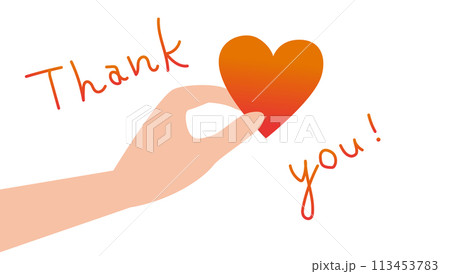 赤いハートを持つ手のイラストとThank you!の文字 113453783