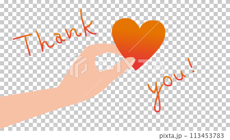 赤いハートを持つ手のイラストとThank you!の文字 113453783