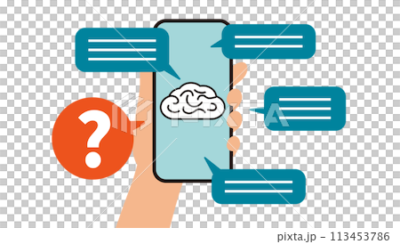 Illustration of a brain on the screen of a smartphone held in hand 113453786