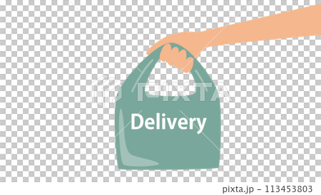 Illustration of a hand holding a delivery bag 113453803