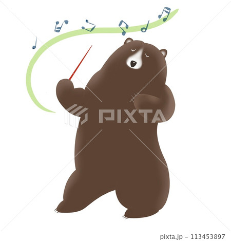 クマが楽しそうに指揮をしているイラスト クマが楽しそうに指揮をしているイラスト 113453897