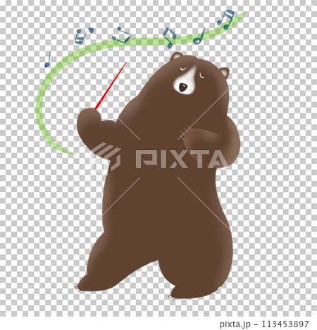 クマが楽しそうに指揮をしているイラスト クマが楽しそうに指揮をしているイラスト 113453897