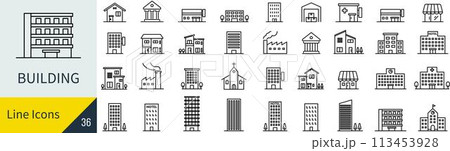 ベクターの建物の線画アイコンセット 113453928