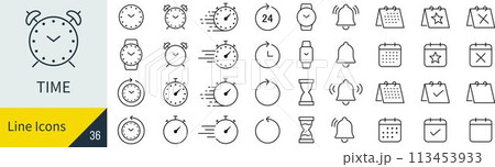 ベクターの時間の線画アイコンセット 113453933